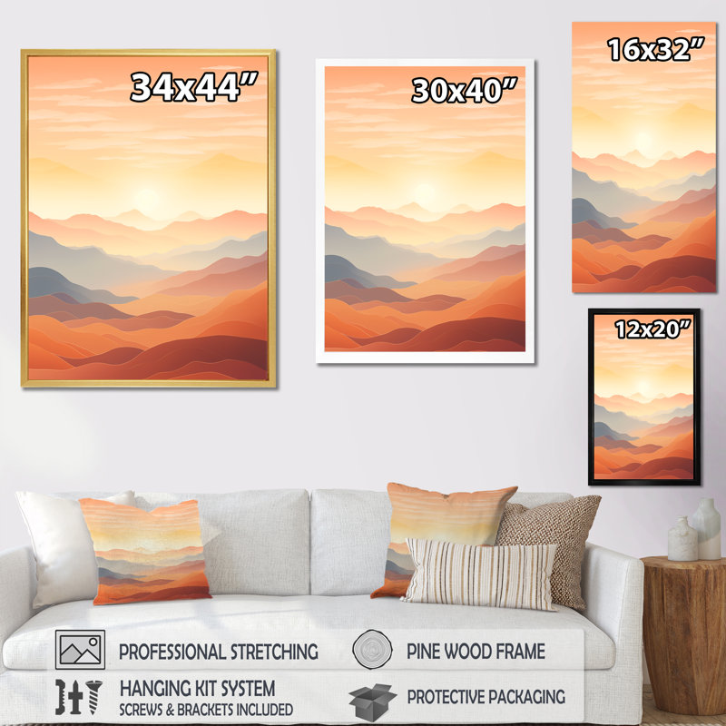 «Bold Sunset Mountain Horizon II», reproduction sur toile, Cadre flottant doré, H 44 po x l 34 po