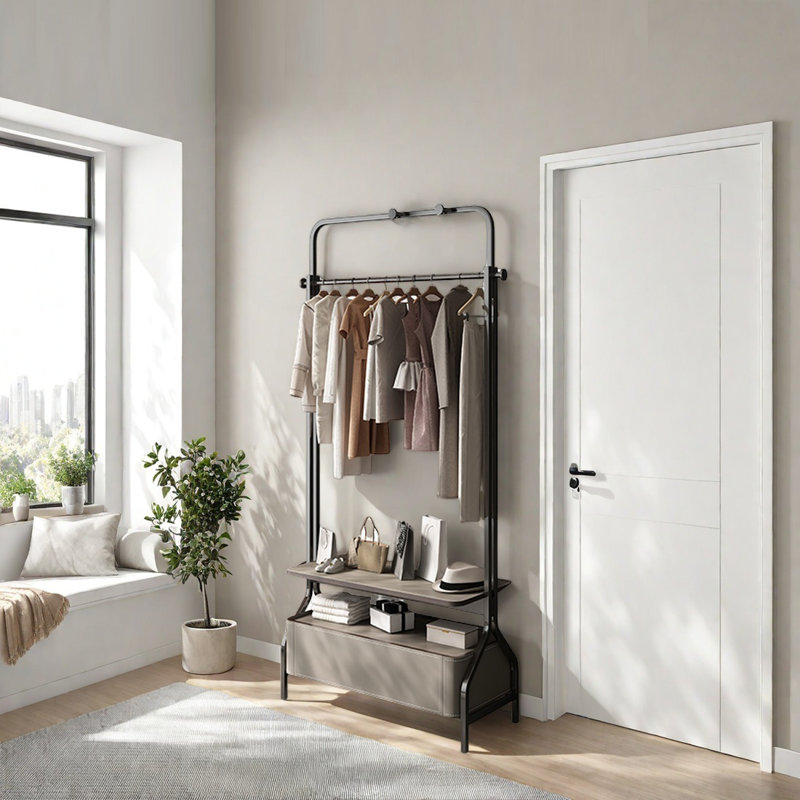 Stainless Steel Wardrobe with Hooks, Gray