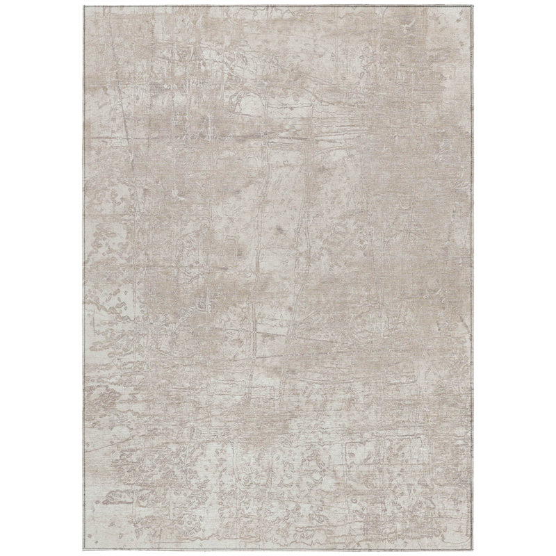 Ivory Abstract Washable Non Skid Indoor Outdoor Area Rug, Rectangle 8' x 10'