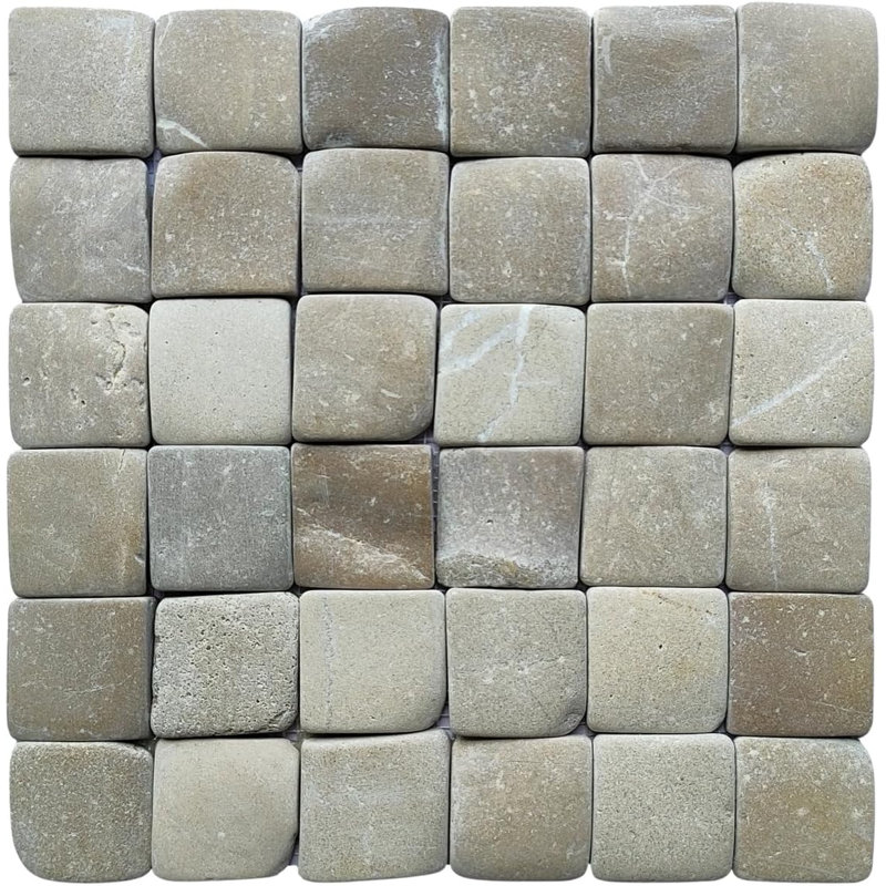 CNK Tile Mix Pebble Square Mosaic Tile 2"X2", Tan