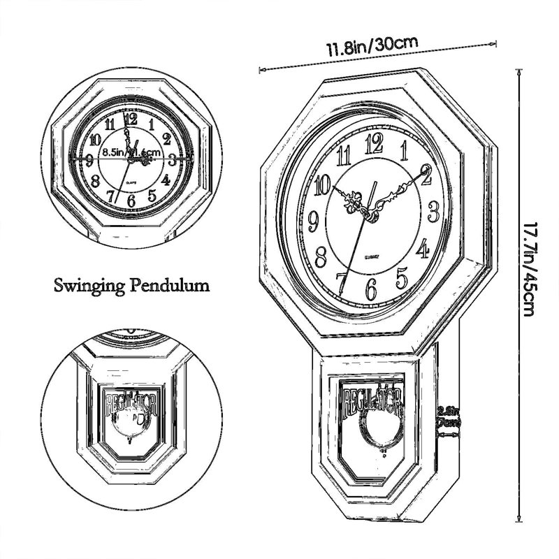 Horloge murale rétro avec pendule silencieux, Rouge