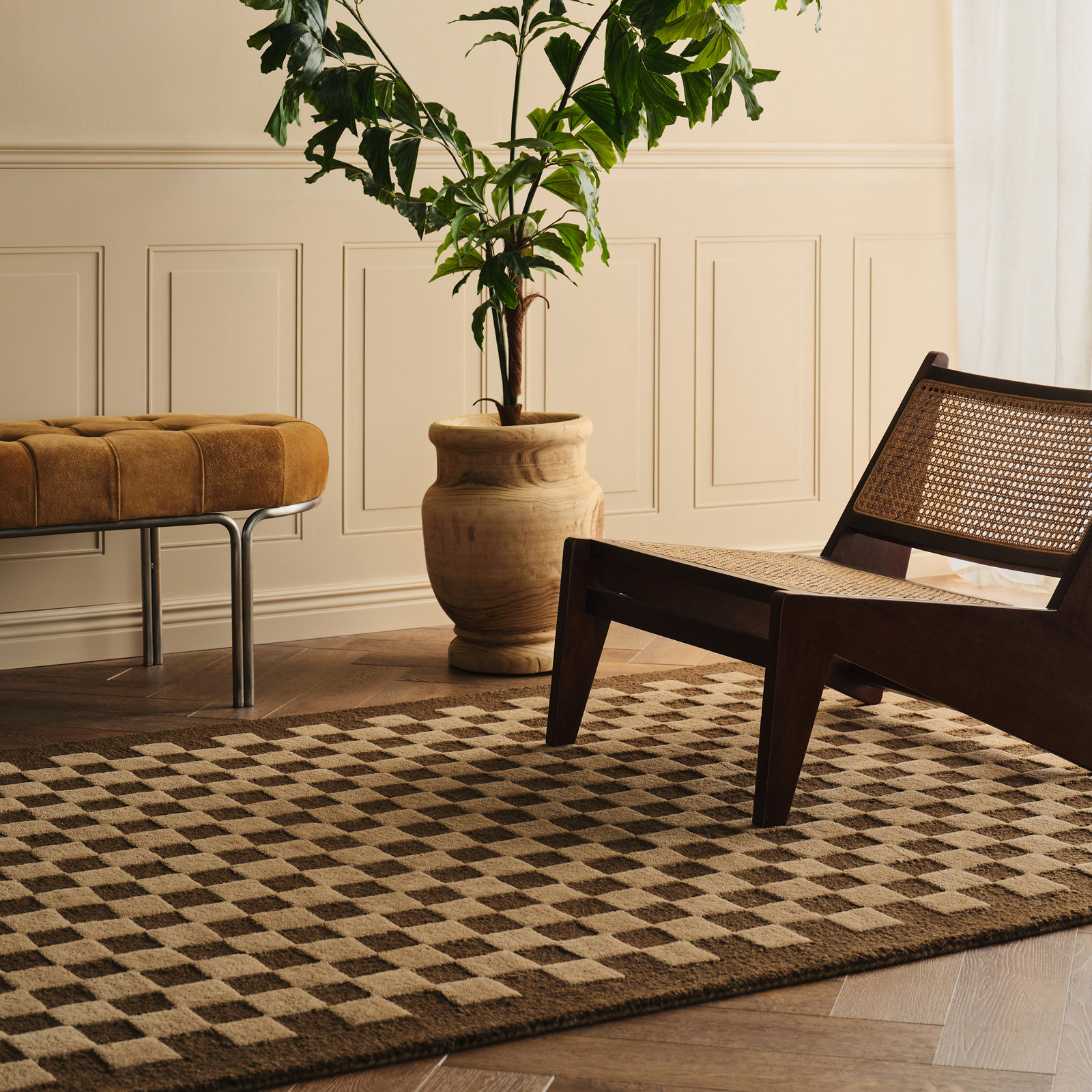 Modern Hand-Tufted Checkered Wool Rug, Rectangle 6' x 9'