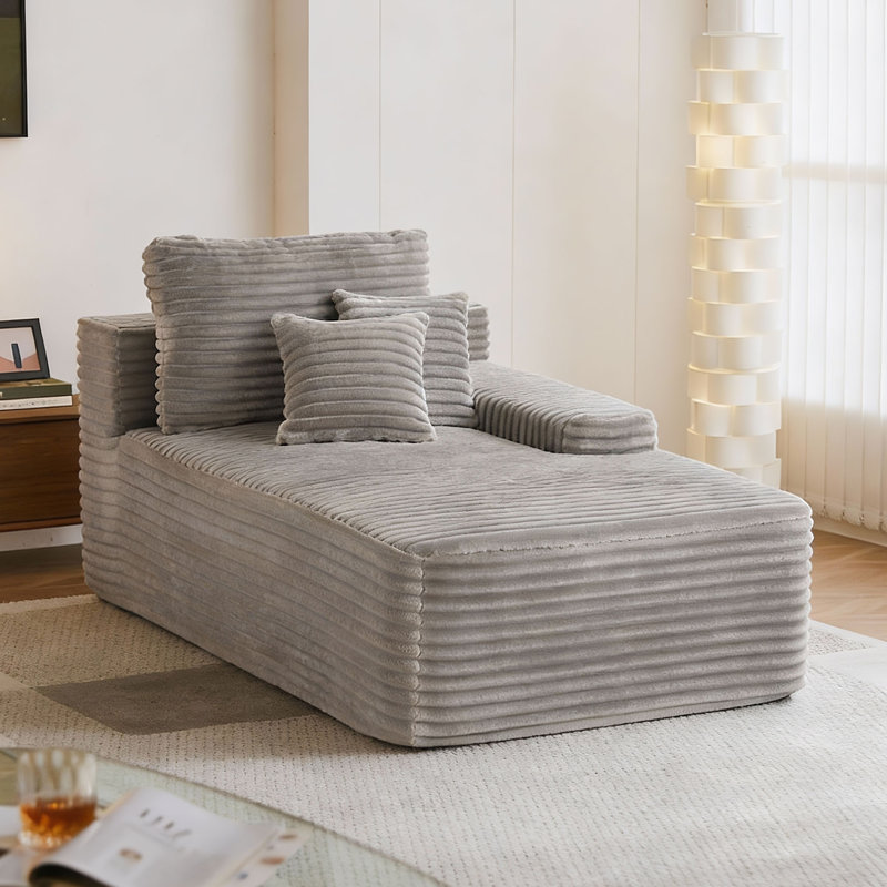 Upholstered Chaise Lounge, Light Grey