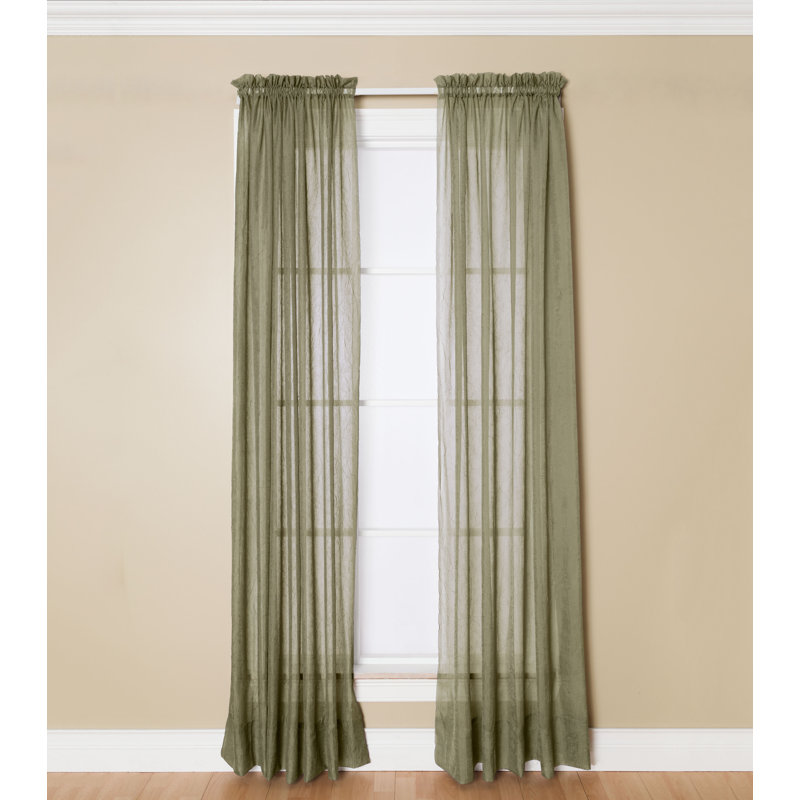 Messancy 100% Polyester Sheer Crushed Voile Solid Color Curtain Panel with Rod Pocket Top, 52" W x 84" L, Basil