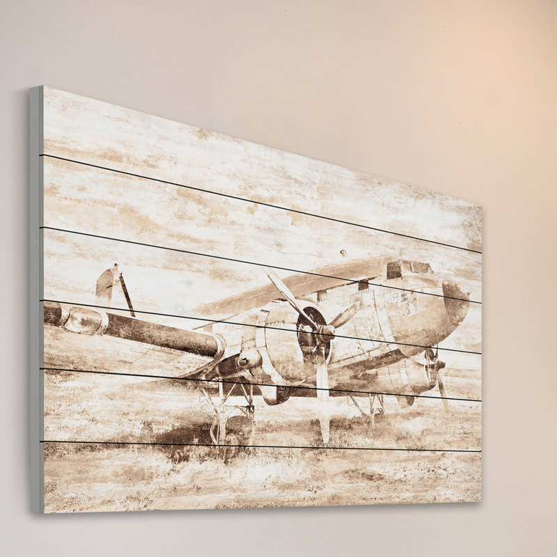 «Plane At Rest», reproduction d'art sur bois blanc, H 30 po x l 45 po x P 1,5 po