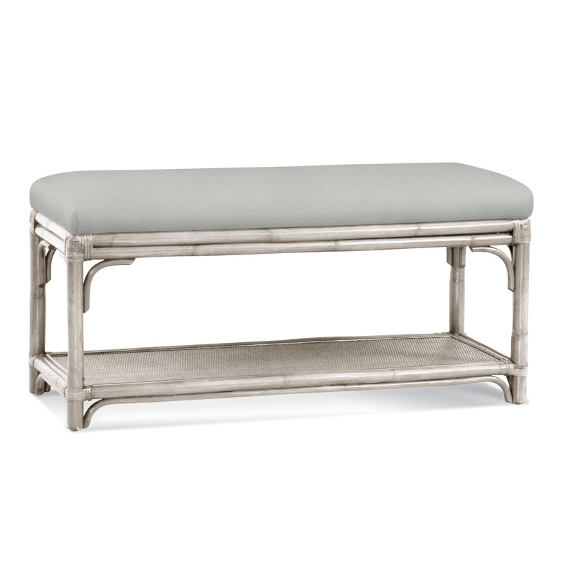 Summer Retreat Wicker Shelf Storage Bench, Antique Frost White, Ivory Crypton Performance; 0886-91