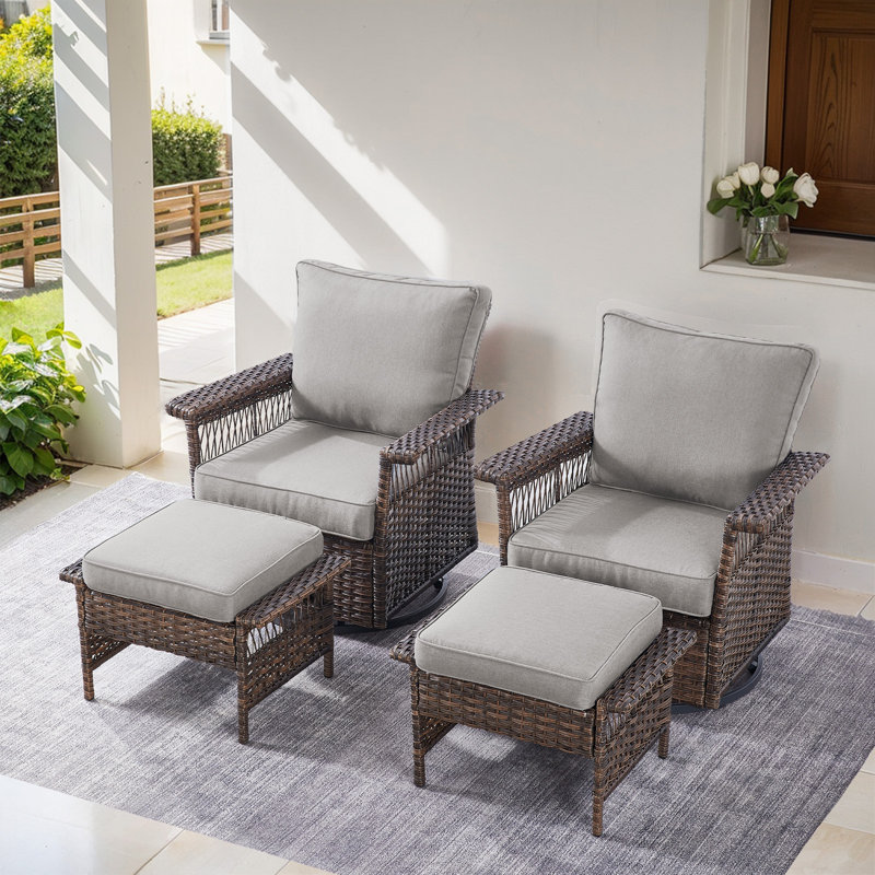 Joachin Swivel Wicker Outdoor Lounge Chair with Ottoman, Gray