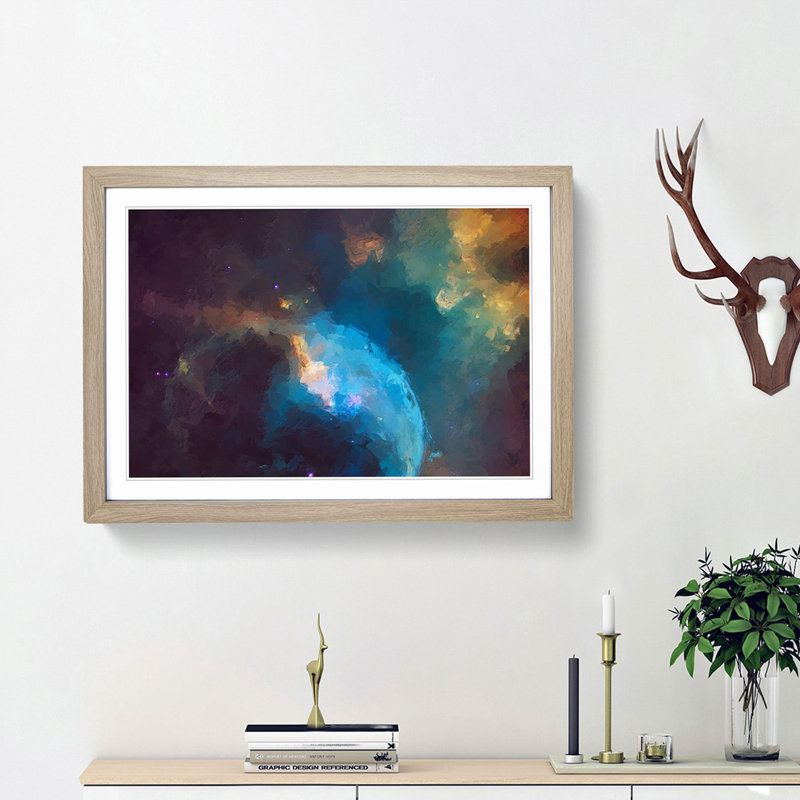 Out of Space Vol.3 in Abstract - Picture Frame Graphic Art Print, 48cm H x 65cm W x 2cm D, Oak Framed