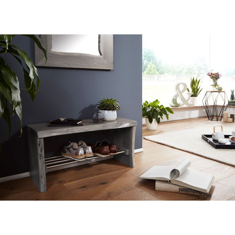 Pure Acacia Solid Wood Bench, Grey