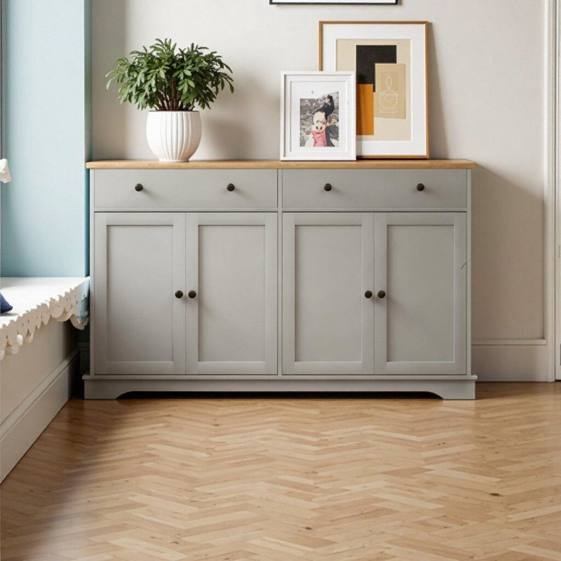 Buffet 55 po Nordic avec tiroirs de rangement, buffet en chêne gris pour le salon et la cuisine, Gris, chêne