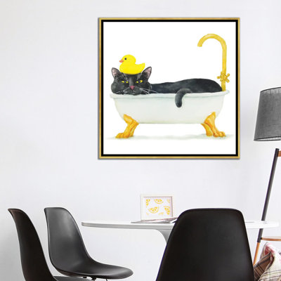 «Bathing Black Cat» par Alexey Dmitetchich Shmyrov - peinture sur toile tendue