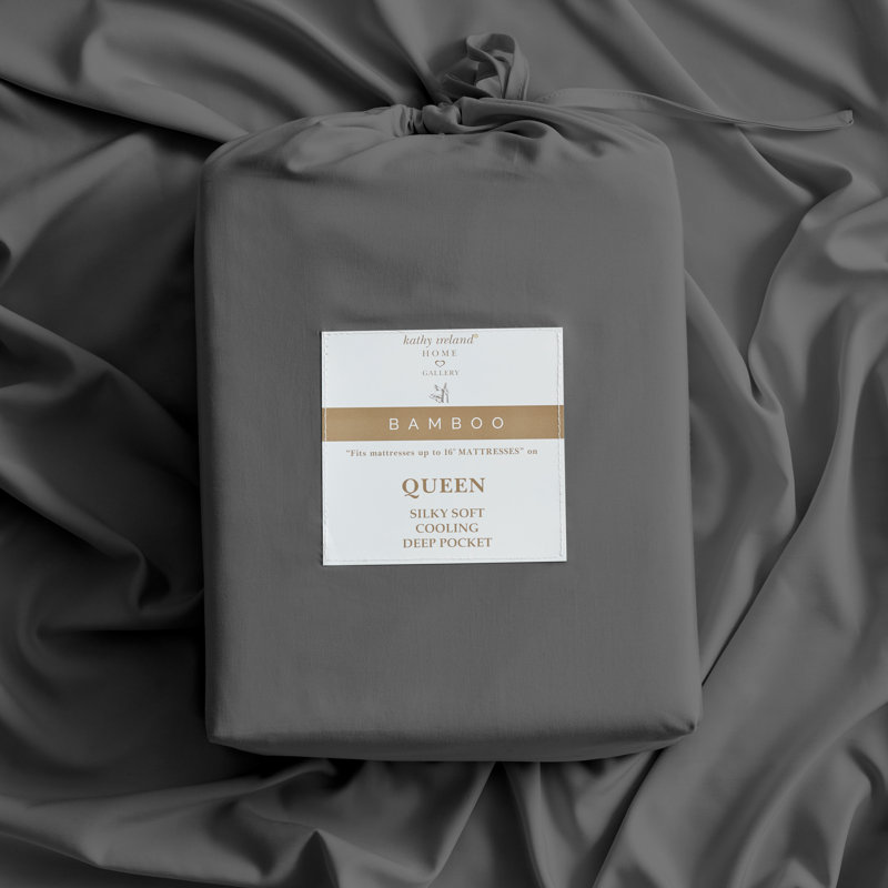 Kathy Ireland Bamboo Cooling 6 Piece Sheet Set with Deep Pockets, Queen sheet set with 6 additional pieces, Charcoal