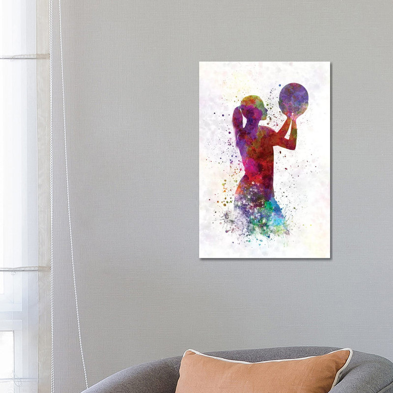 Young Woman Basketball Player In Watercolour III by Paul Rommer - Wrapped Canvas Gallery-Wrapped Canvas Giclée