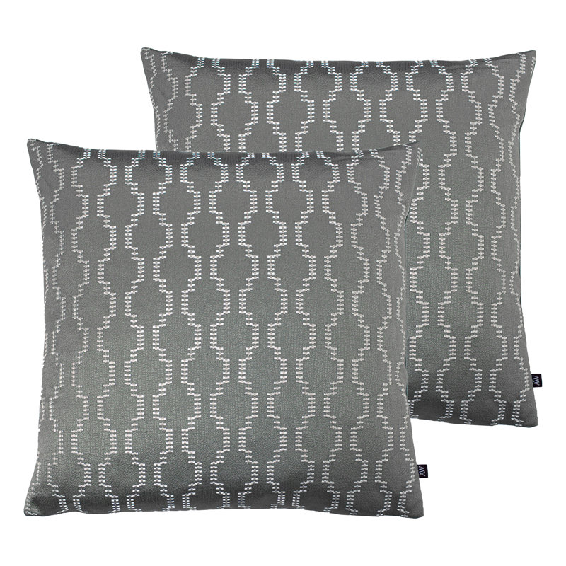 Geometric Square Cushion, Feather, Fog/Dark Grey