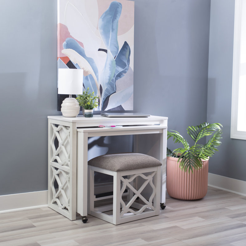 Eugene Emma 36" Nesting Rolling Desk with Upholstered Stool