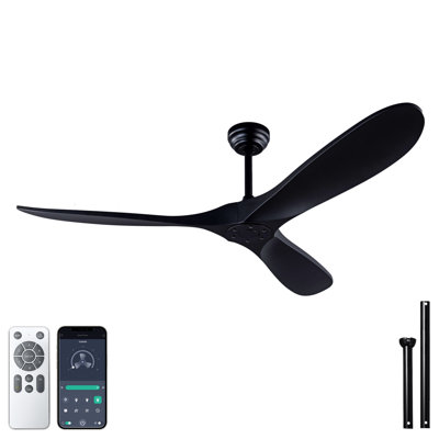 52 Inch ABS Ceiling Fan 3 Blade No Light Walnut Remote Control for Patio Living Room Bedroom Porch