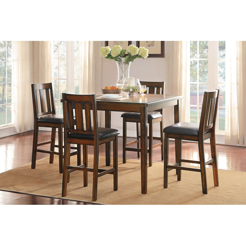 Chet Transitional Counter Height Dining Set with Espresso Finish & Black Upholstered Chairs – Seats 4