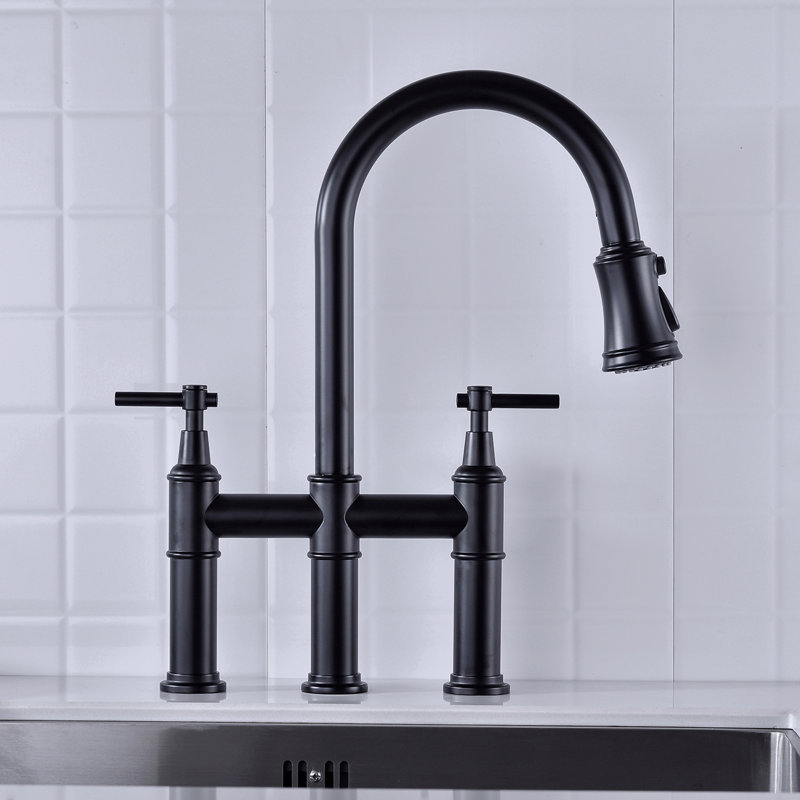 Robinet de cuisine Bridge avec douchette extractible encastrée