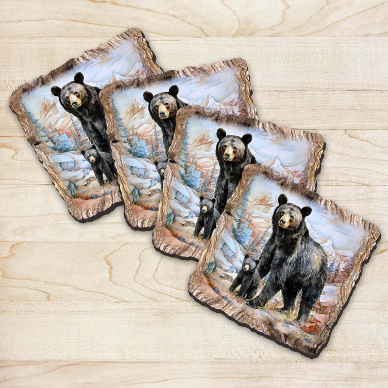 Black Bear Wooden Cork Coasters Gift Set