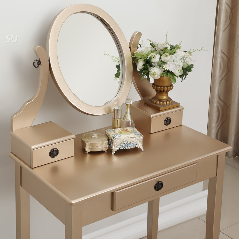 Ensemble coiffeuse et tabouret de maquillage Landisburg, Or