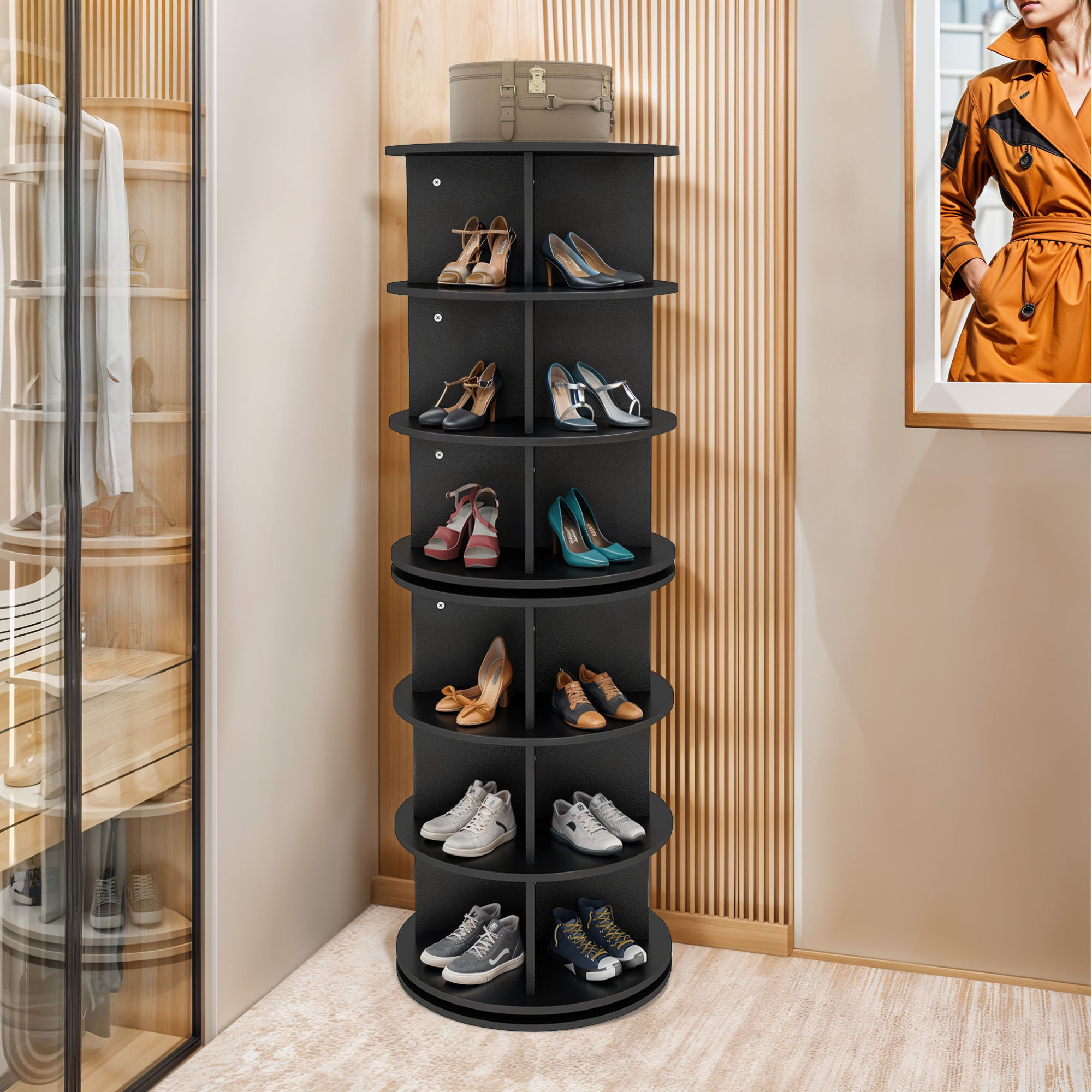 Latitude Run® Freestanding 6 Tier 360°Rotating Shoe Rack Tower
