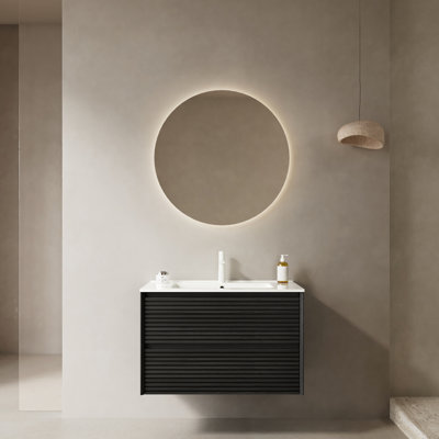 Unité de meuble-lavabo de salle de bain 30 po, armoire en contreplaqué, lavabo en céramique blanche, 2 tiroirs, fabrication en chêne foncé 30 po, finition, anneau de fixation pour lavabo