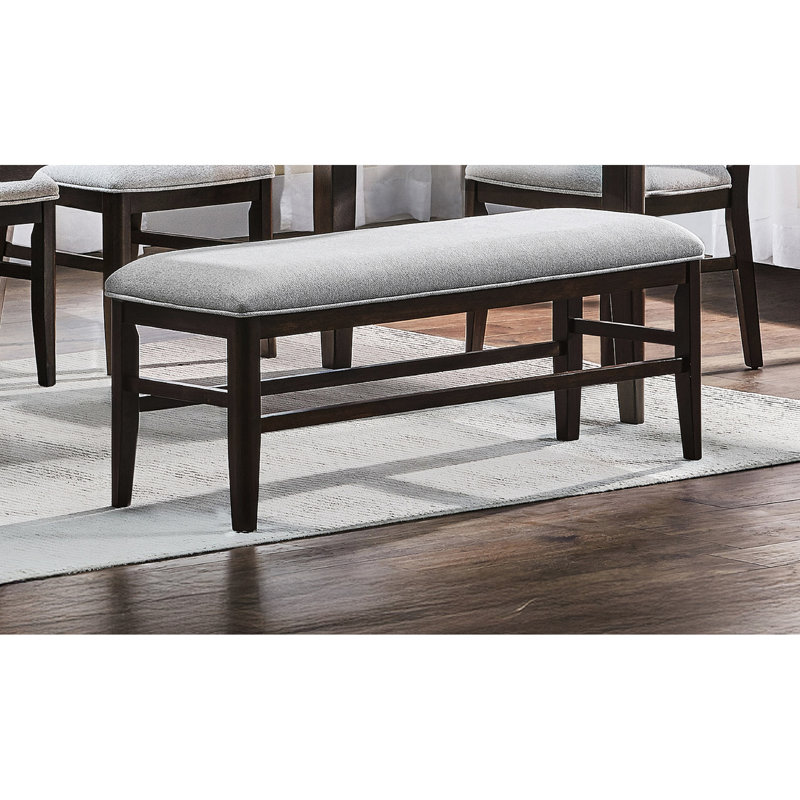 Dark Oak Finish 1Pc Gray Upholstery Bench For Dining Room, Contemporary Capability, 50 Inches Wide, 16 Deep, 19 High In Fashion,