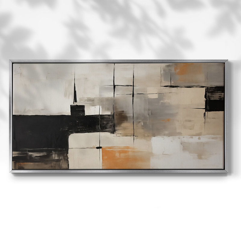 Abstrait, série CCL XXVI, toile tendue avec châssis, prête à être accrochée, H 25 po x l 49 po, Argent argent