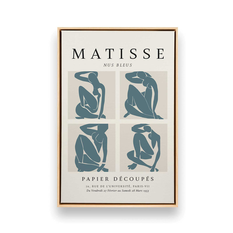 Nus Bleus Matisse, affiche d'art v2, Cadre américain en érable flottant, H 30,75 po x l 20,75 po x P 1,75 po