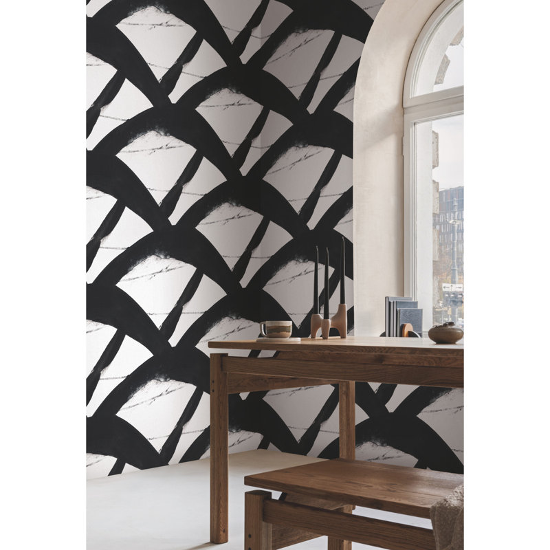 Entanglement Geometric Vinyl Wallpaper Double Roll, Black