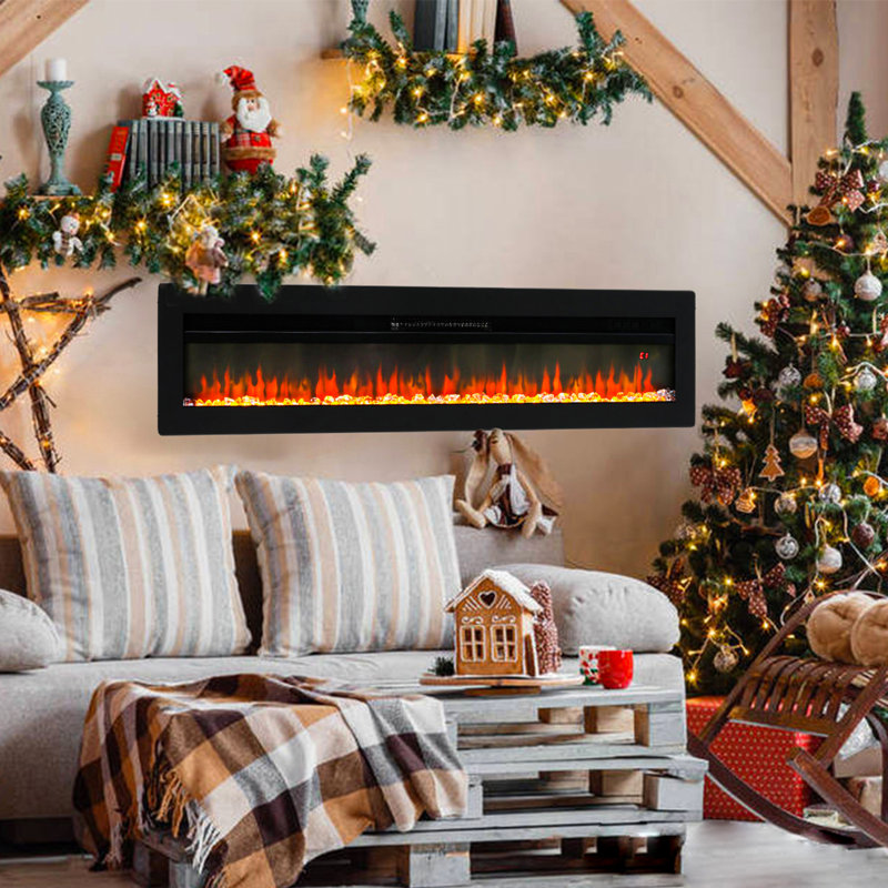 Wyndham Electric Fireplace with Adjustable Flames, Wall Mounted or Freestanding, 32.7cm H x 152.4cm W x 14.6cm D, Black