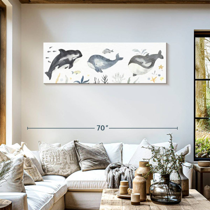 " Nursery Whales " by IvaCuddlyMural, 18" H x 54" W x 1.25" D