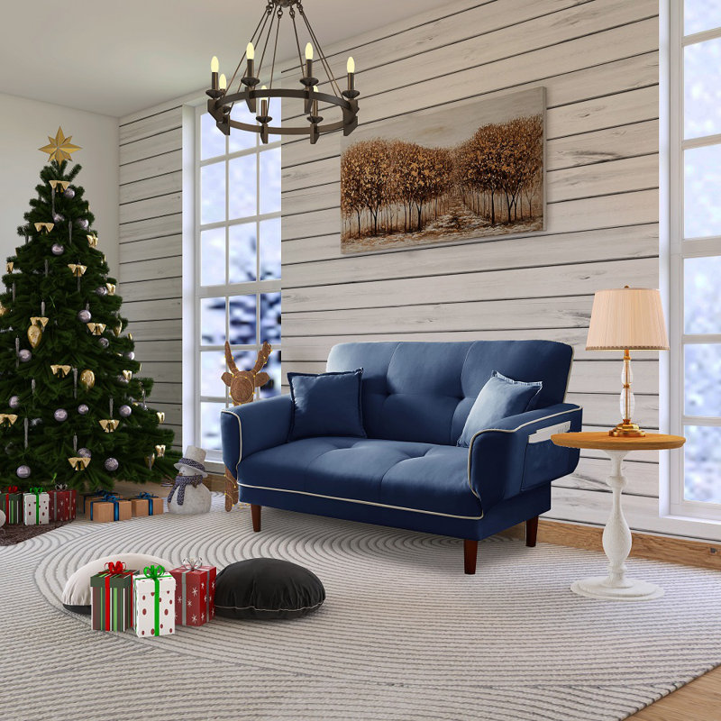 Twin 56.5'' Velvet Futon And Mattress, Navy Blue