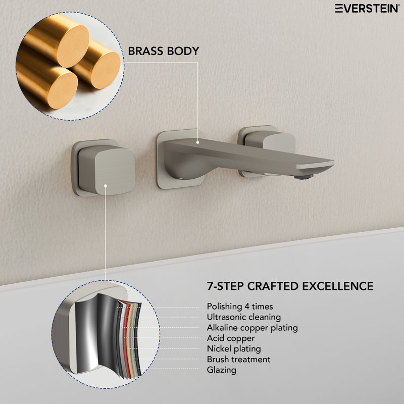 2 Handle 3-Hole Wall Mounted Roman Tub Faucet, Brushed Nickel