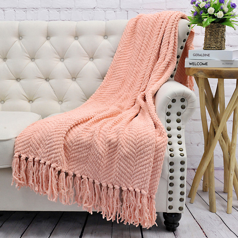 Jeté en tricot de tweed, Pêche Melba, 50 po x 60 po