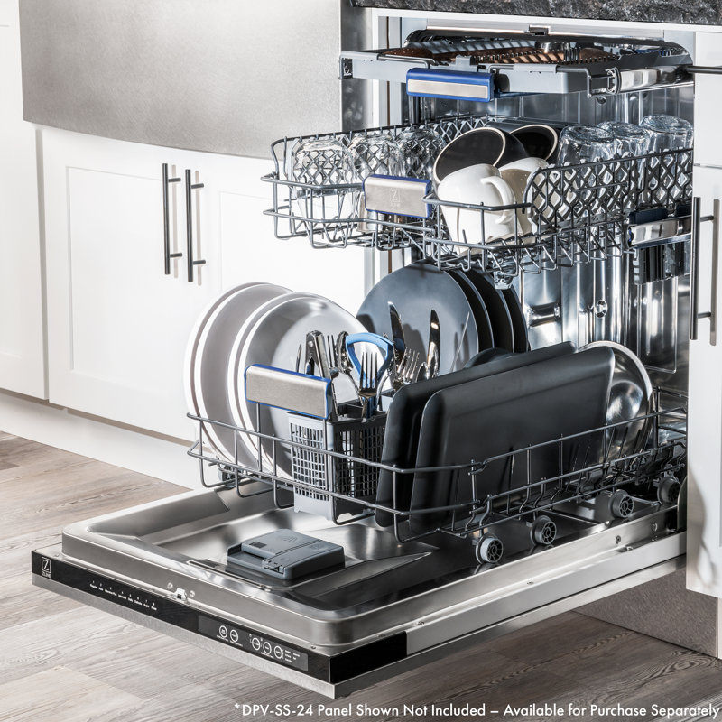 ZLINE Autograph Edition 24" Tallac Series 3rd Rack Top Control Built-In Tall Tub Dishwasher in Custom Panel Ready with Accent Handle, 51dBa