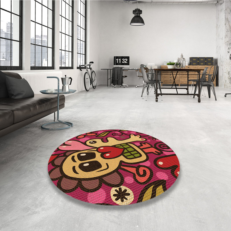 Tapis zone rose en laine pois points, Rond 3 pi