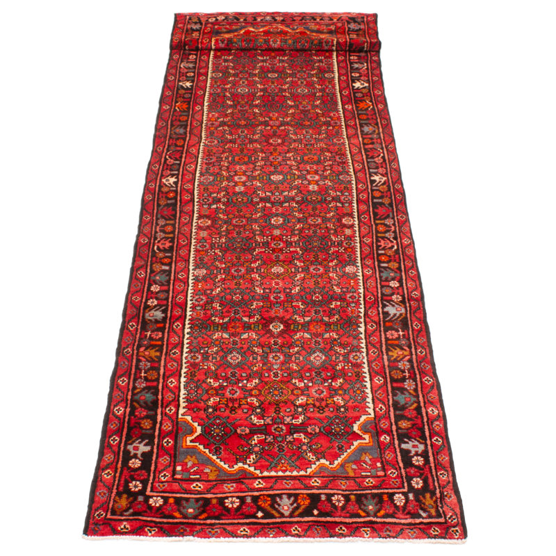 Tapis rouge en laine noué à la main 3 pi 8 po x 14 pi 1 po Andelz