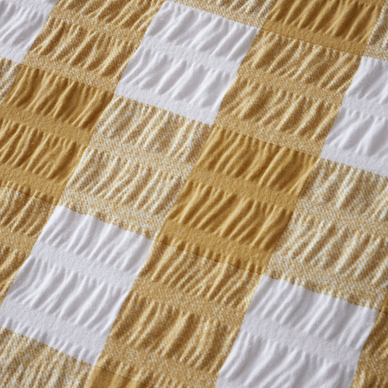 Brushed Seersucker Gingham Reversible Duvet Cover Set, Yellow, Full Duvet Cover + 2 Standard Pillowcases