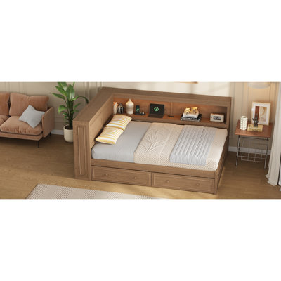 Full Size Wood Daybed with LED Lighting and Integrated Storage
