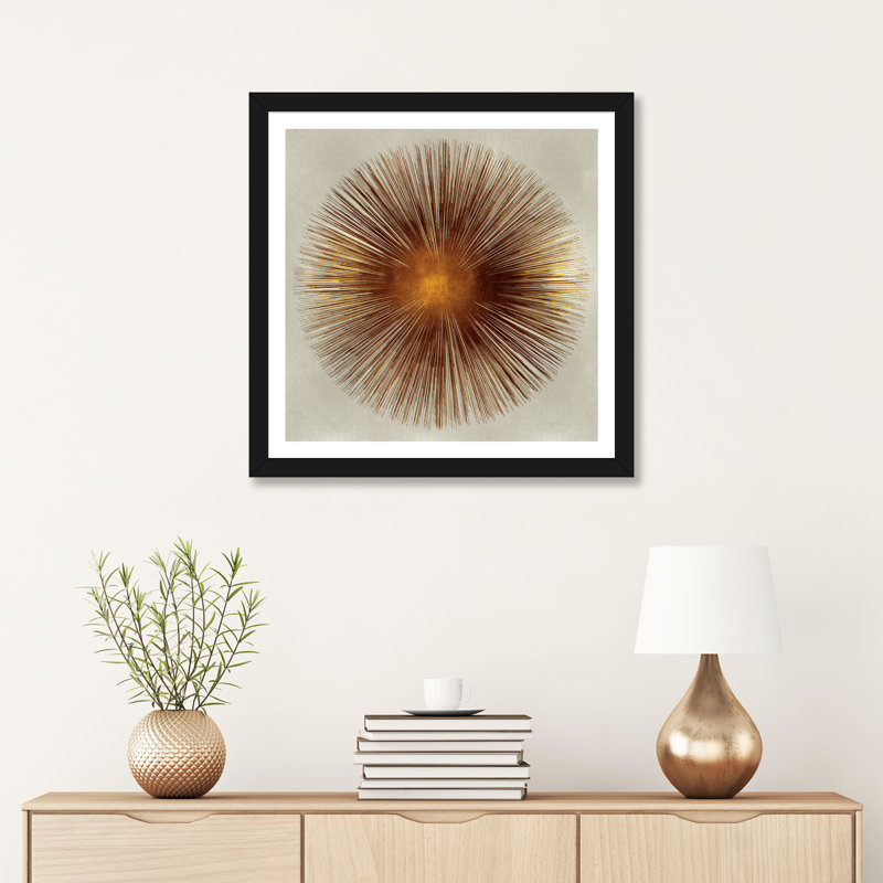 «Bronze Sunburst I» par Abby Young - impression d'art graphique, H 24 po x l 24 po x p 1 po, Papier encadré noir