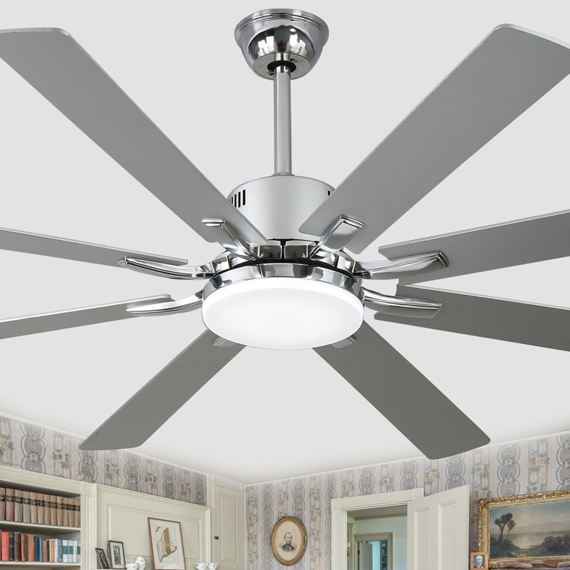 Ventilateur de plafond chromé 72 po avec lumière DEL et télécommande Synia, Chrome avec pales dorées