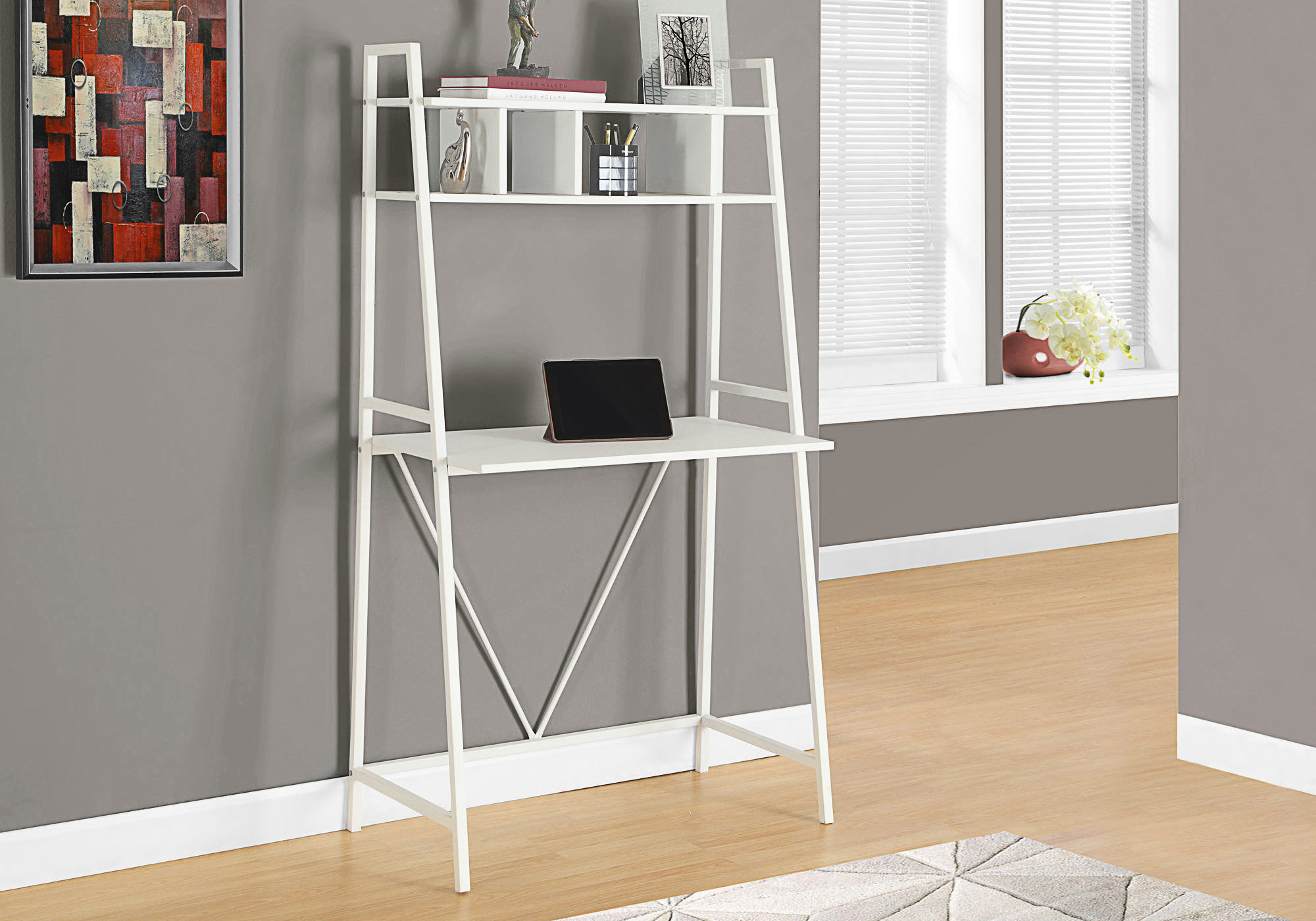 Hokku Designs Modern Leaning Computer Desk With Storage Shelves For ...