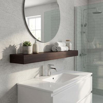 48" Espresso Solid Wood Wall Mounted Floating Shelf