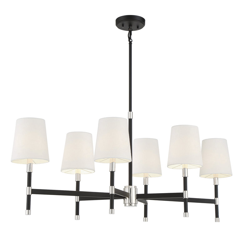 Lustre linéaire à 6 lumières Timiki en noir mat avec accents laiton chaleureux, Noir