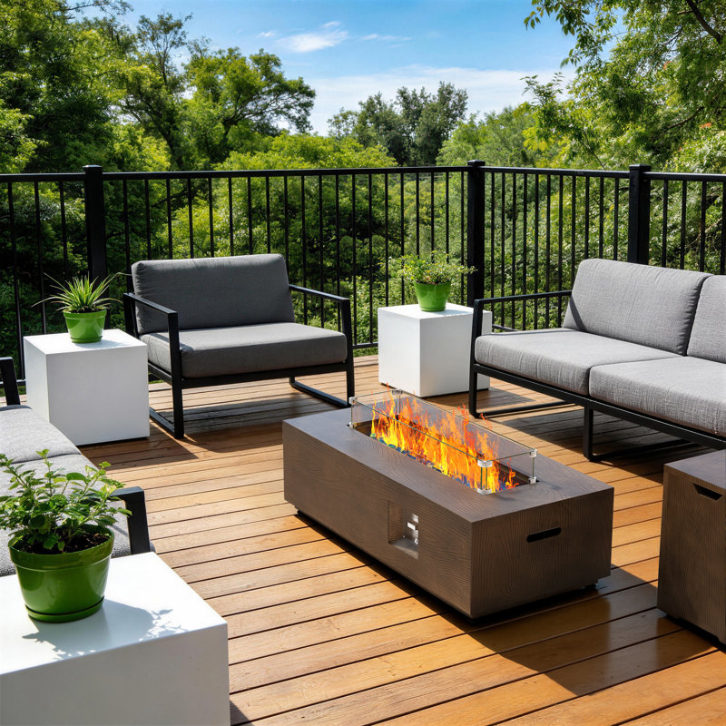 42" Woodgrain Propane Gas Fire Pit Table 50,000 Btu With Lid, Waterproof Cover And Tank Storage Table, Brown
