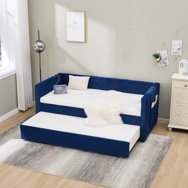 Twin Daybed with Trundle, Dark Blue