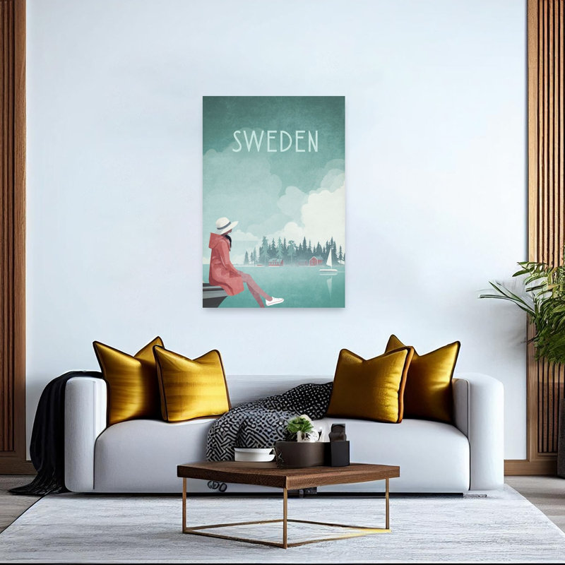 Sweden.Png Peaceful Retro Serene Forest Landscape Wall Art Print 1 Piece Wrapped Canvas Wall Art, 152.4cm H x 101.6cm W