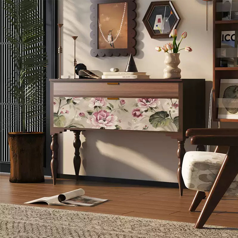 Retro Classical Art Console Table with Drawers, Brown
