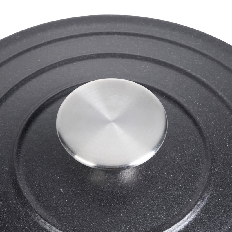 Belfry Kitchen Cast Iron Round Dutch Oven, 26cm, 5L, Black